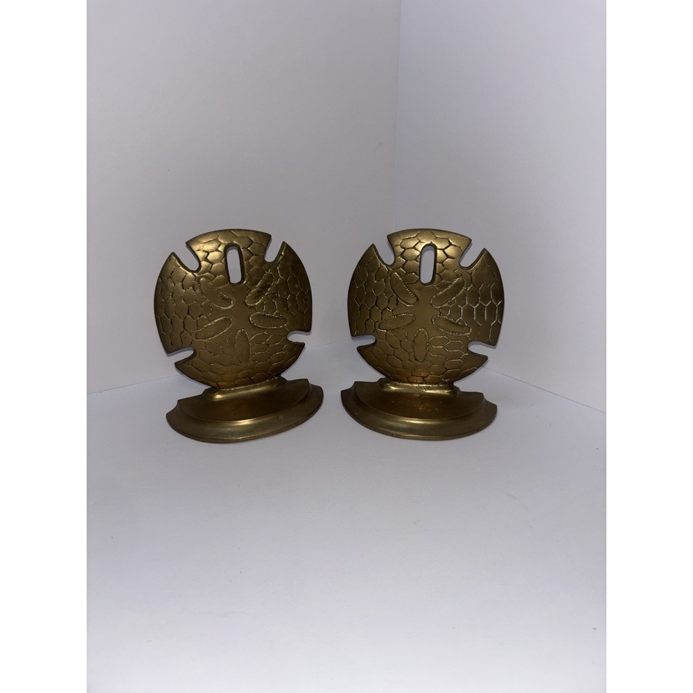 Vintage‎ Solid Brass Sand Dollar Nautical Bookend With Felt Beach House Decor